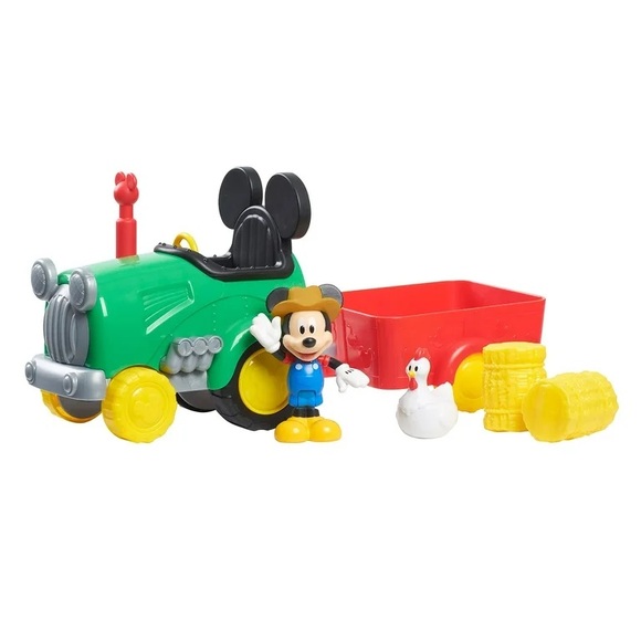 Disney Mickey Mouse Green Tractor with Red Trailer - Picture 4 of 7